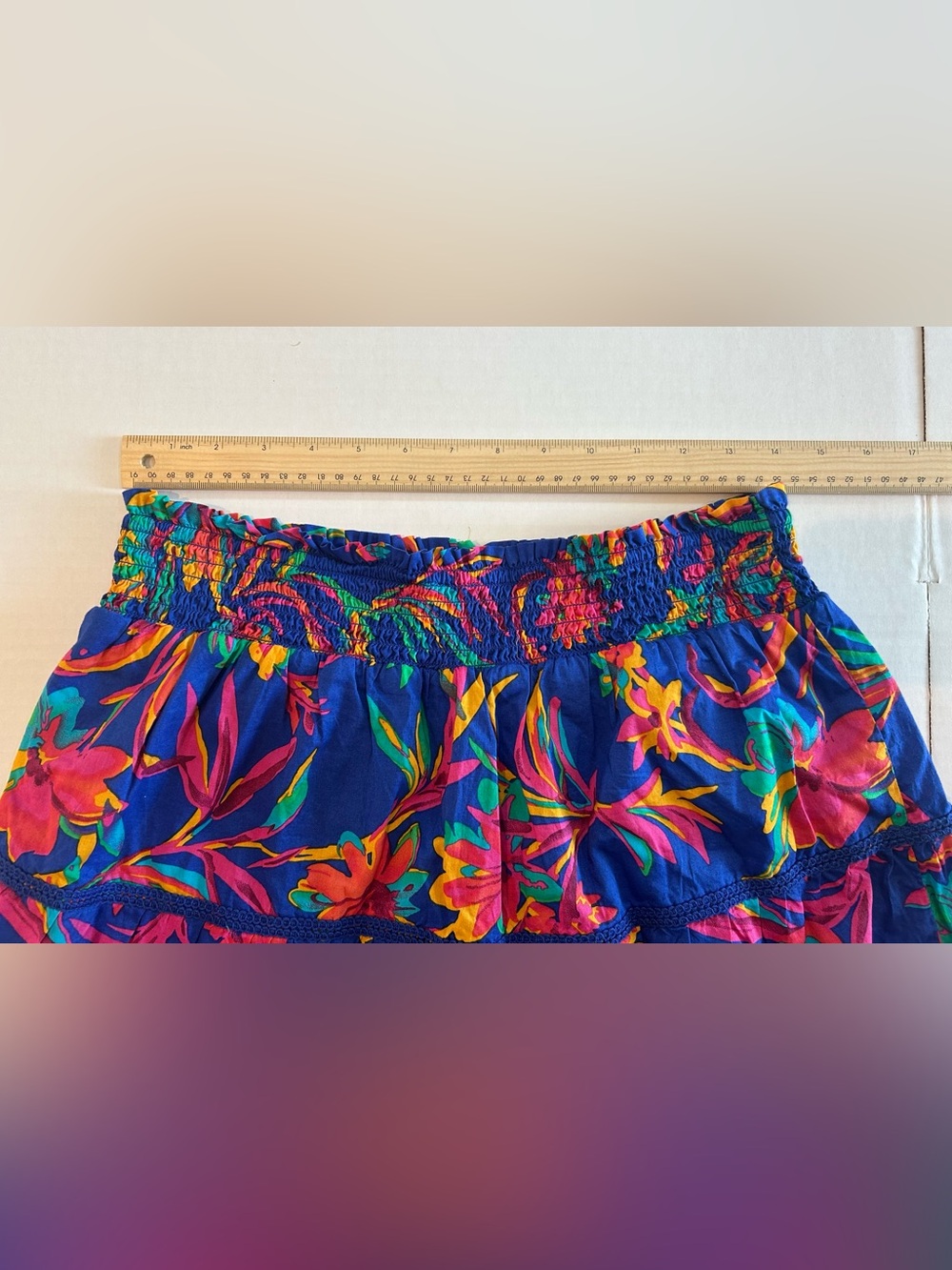 JCREW Tropical Floral Blue Skirt Tiered Lined Cotton Vacation Resort Size Medium - Picture 7 of 12